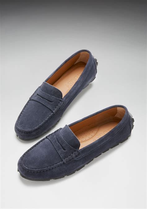 women's navy suede loafers.